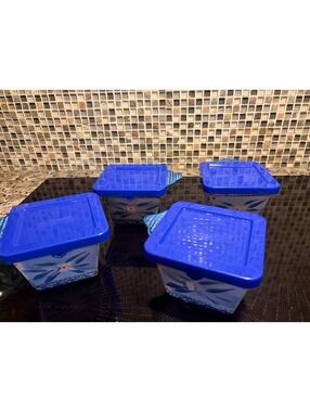 Four Temp-tations by Tara Old World square ceramic dishes with lids.10oz.